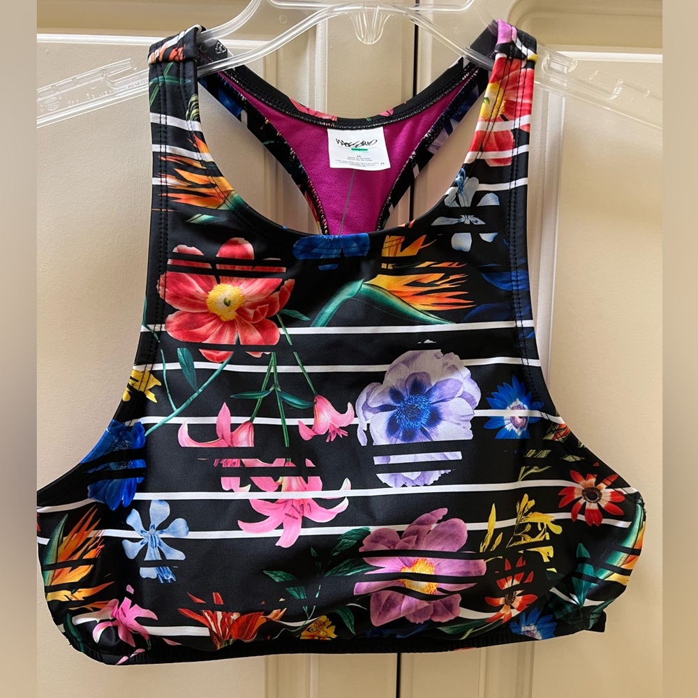 Mossimo Women’s Sports Bra medium Hawaiian Floral Strappy Back
